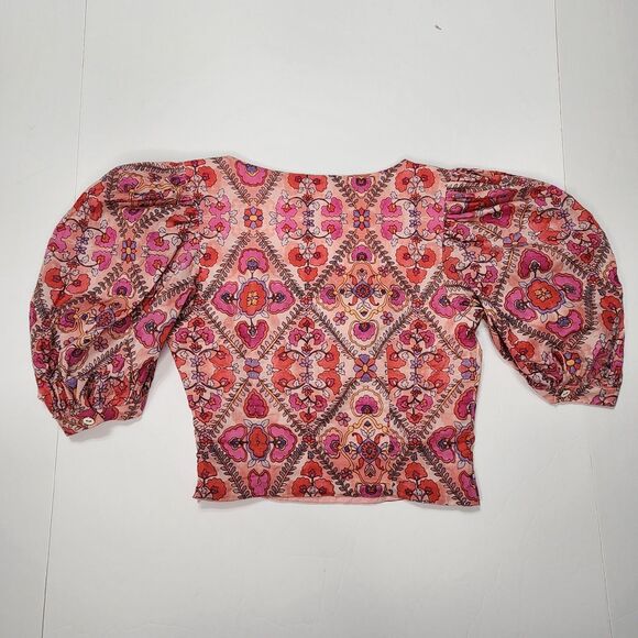 Olivaceous Floral Crop Top Size Small Balloon Sleeve Romantic Feminine Pink - Picture 6 of 11